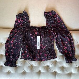 AQUA Cinched Square Neck Blouse